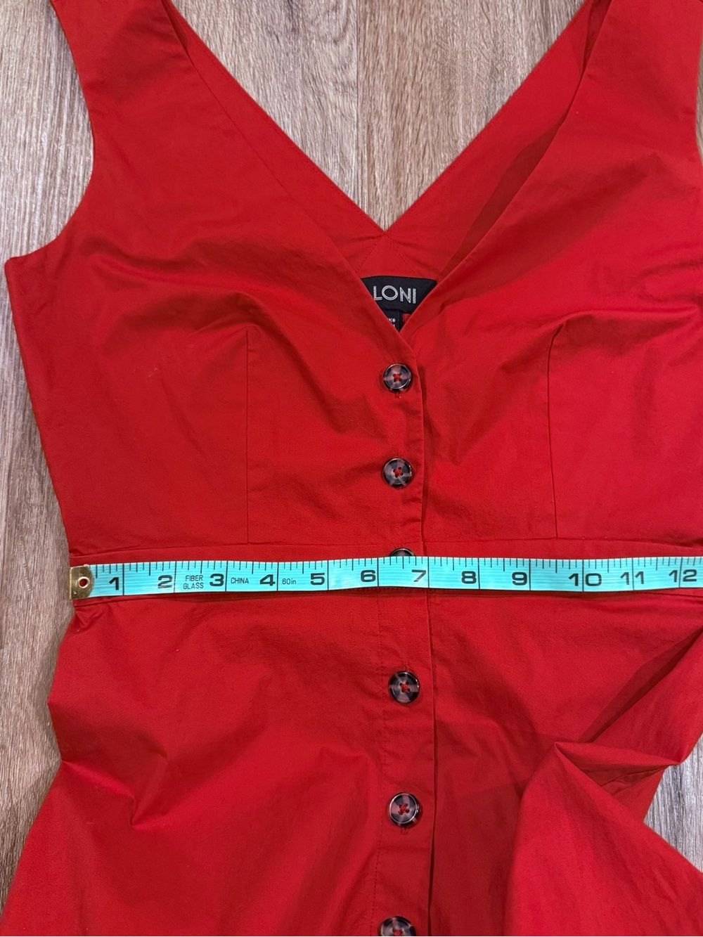 SALONI Zoey Cut Out Cotton Poplin Midi Dress Fluted Hem Red Button Down V Neck 4 - Picture 10 of 12